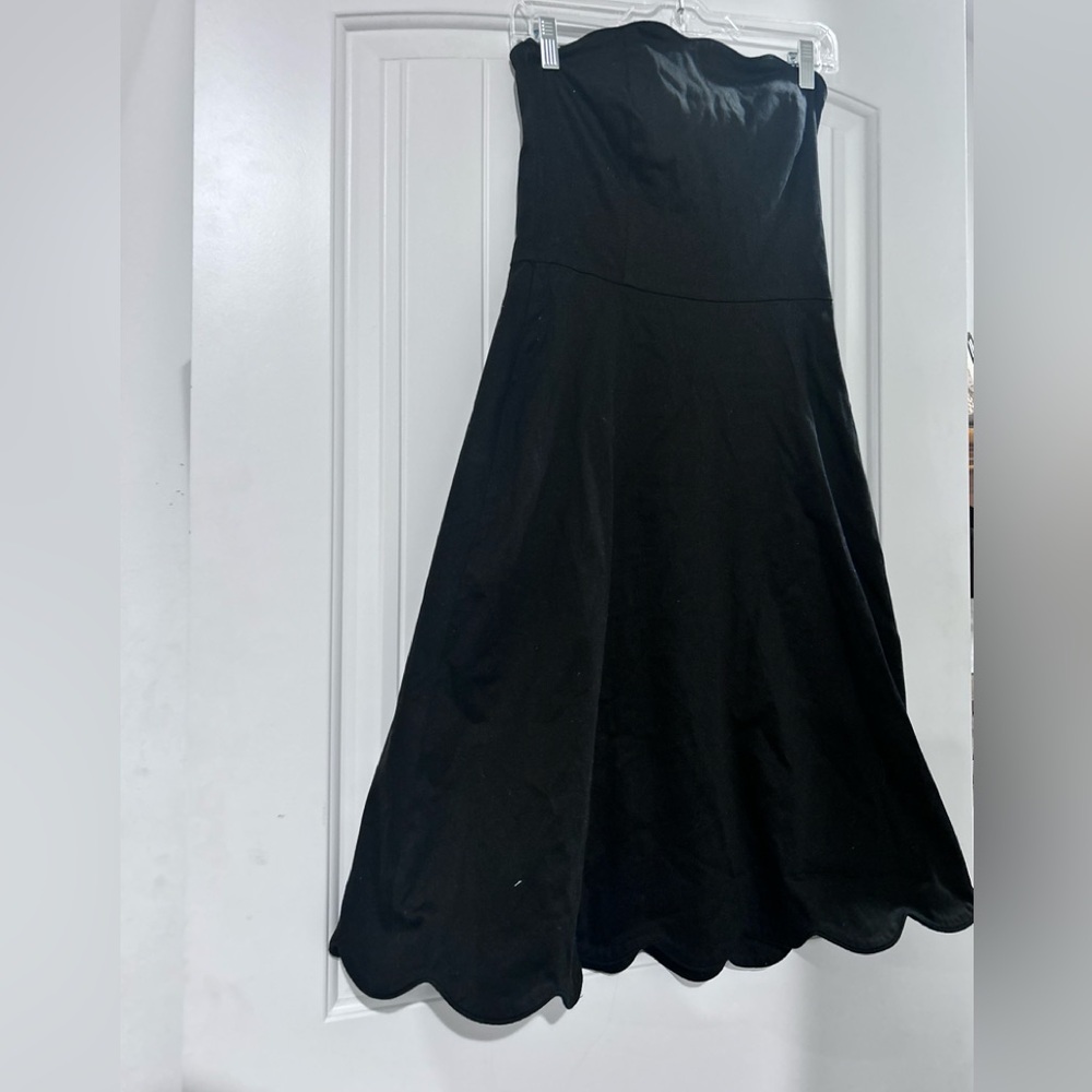 White House Black Market Black Strapless Scalloped Evening Dress